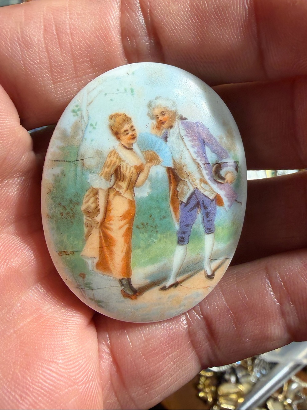 Vintage Hand Painted Porcelain Brooch